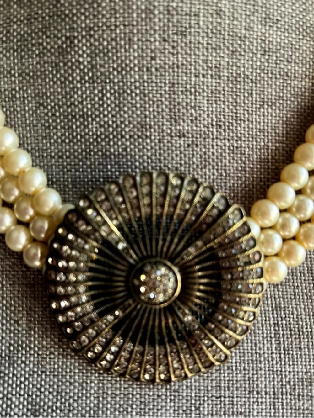 Heidi Daus Pearl Necklace with Ornate Silver Medallion